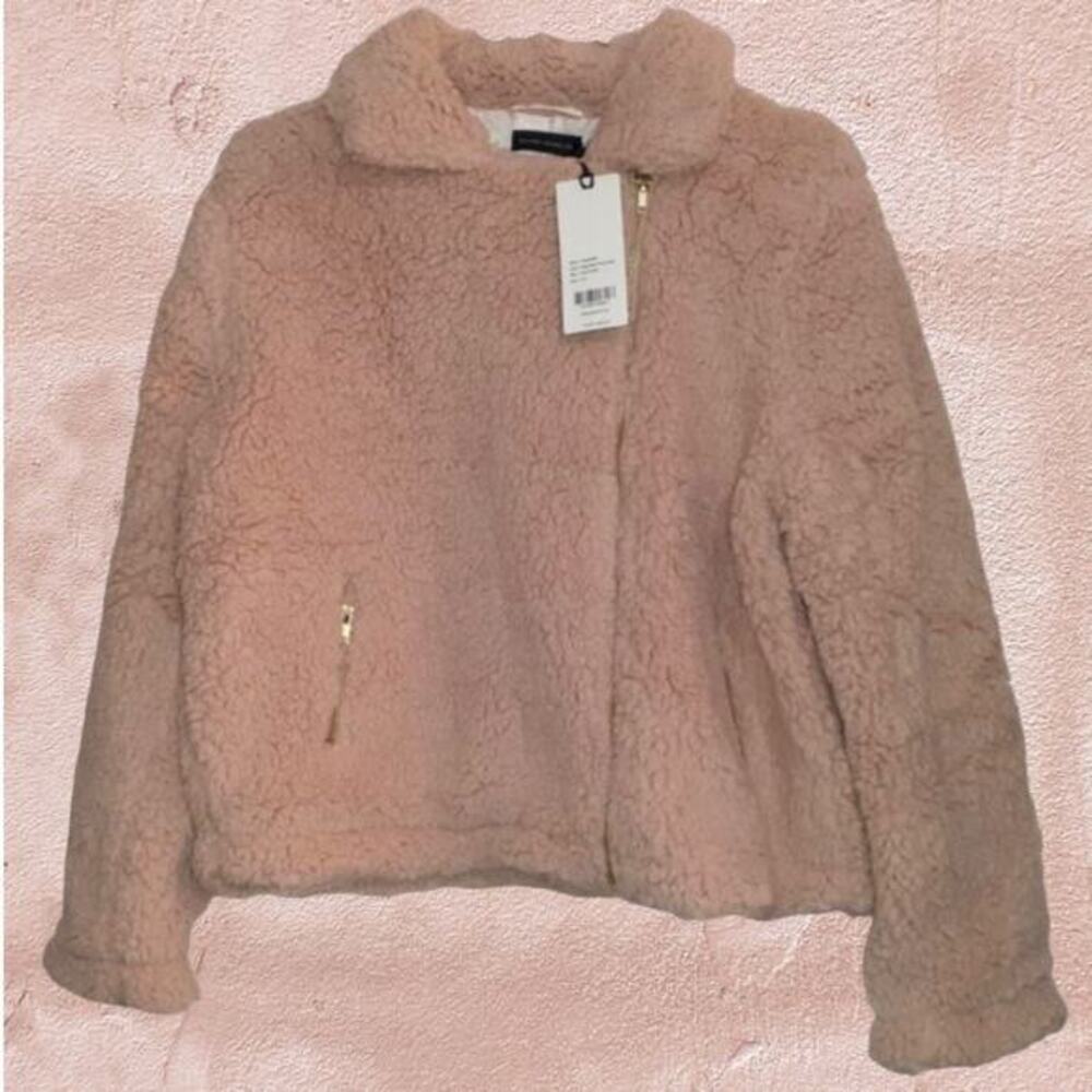 NEW Pink Teddy Jacket Coat Size Large Biker Moto Furry‎ Sherpa by SILVER JEANS